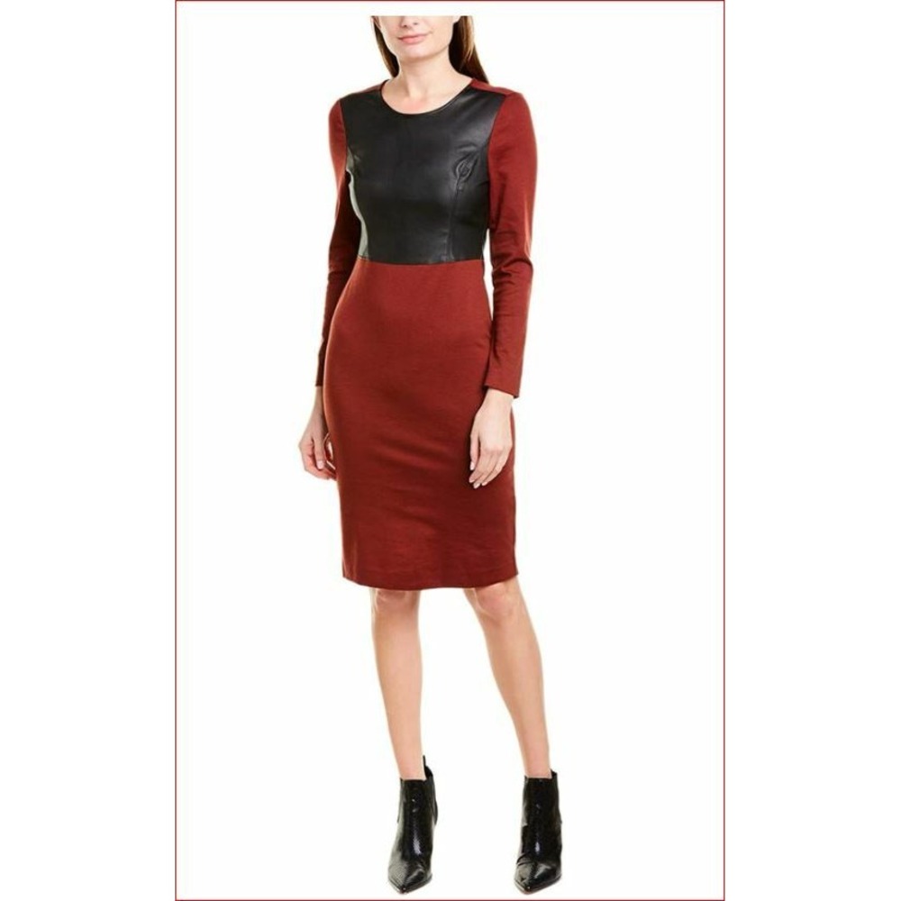 BCBGMAXAZRIA Women Burgundy Faux Leather A-Line Dress FMQ6252794-987 XS